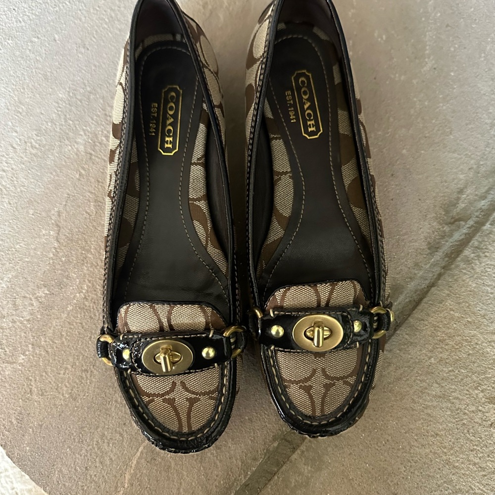 Coach Black and Brown Loafers with Gold Hardware